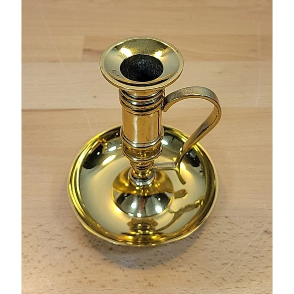 Brass Candlestick Candle Holder Chamberstick Academia Gold Tone India Handle
